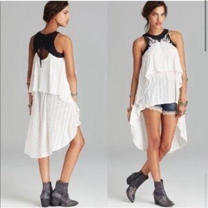 Free People "dark night runaway" ruffle faux lace up back leather tunic size XS